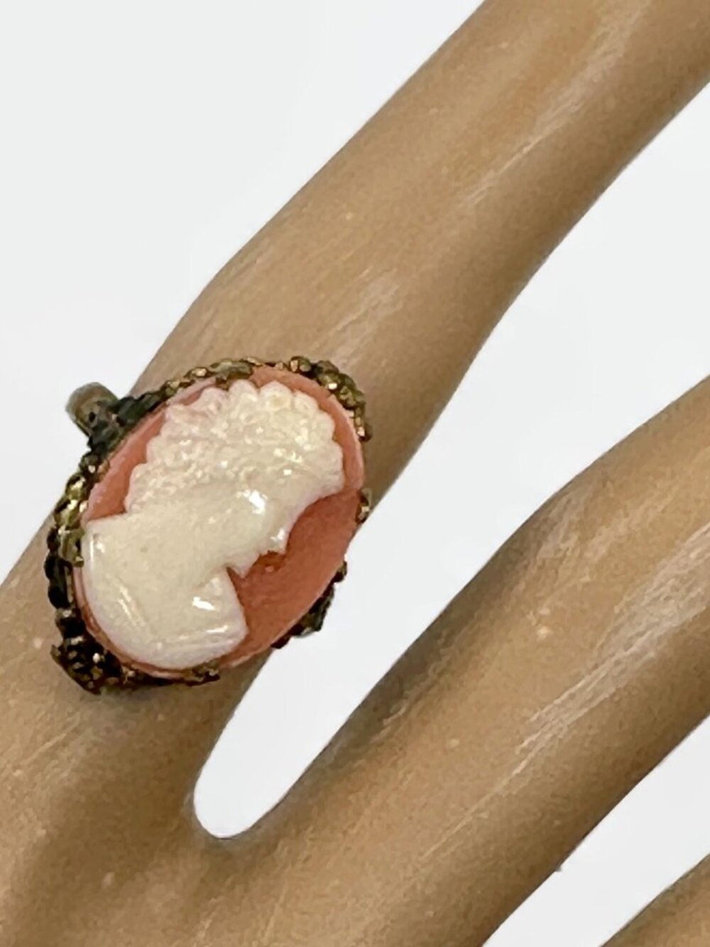 Vintage Cameo Ring, Victorian Revival, 70s, Costume, Gold Tone, Adjustable